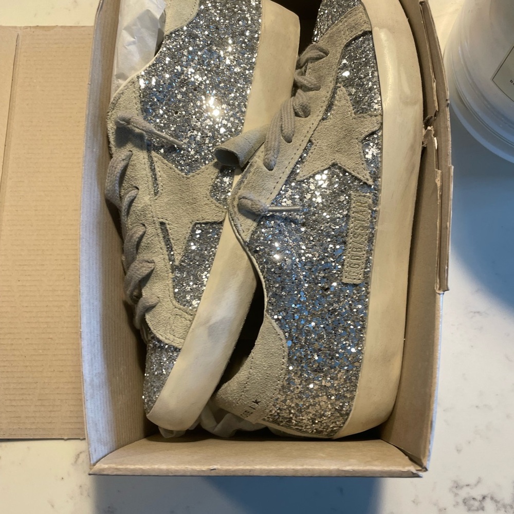 Golden Goose Silver Glitter Superstar Sneakers